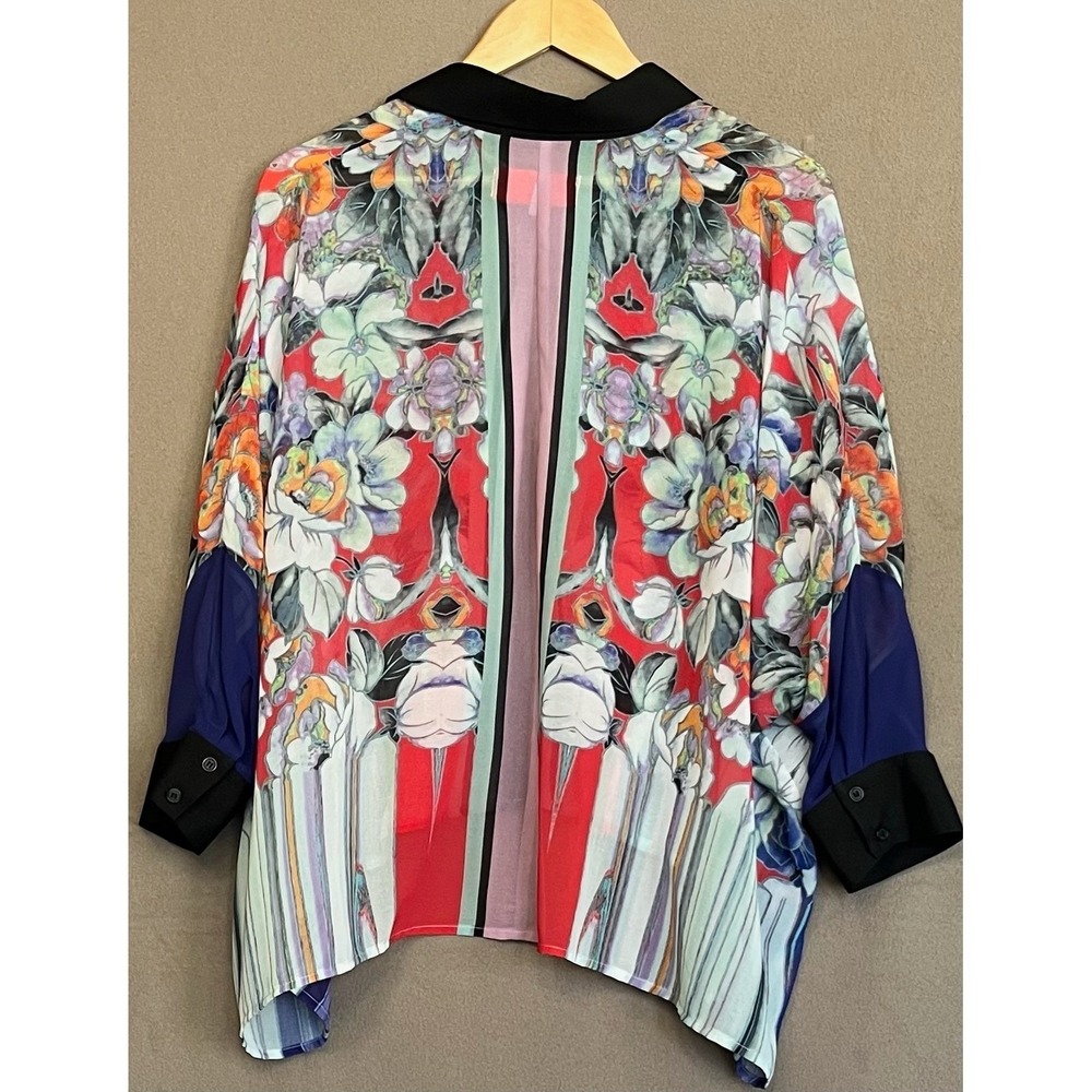 Beach Vacation Blouse Top Floral Cover up 3/4 Sleeve Sheer Pool Clover Canyon S - Picture 8 of 8